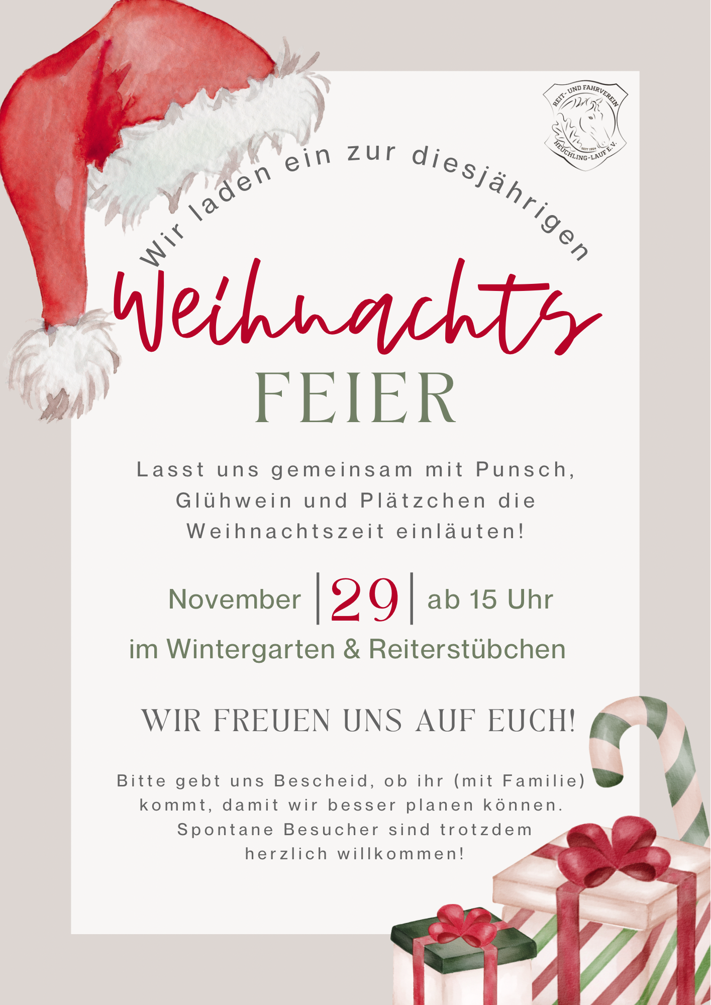 Einladung zur Weihnachtsfeier des RFV Heuchling